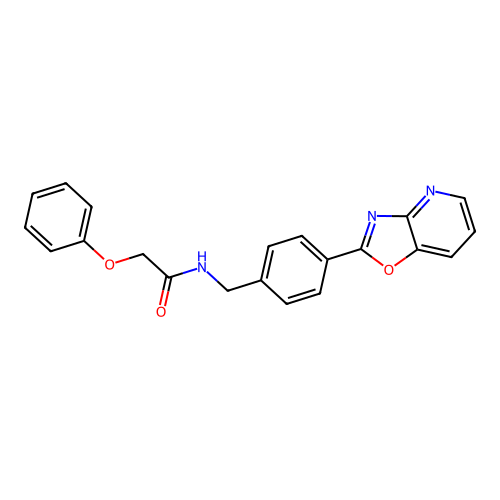 N-[[4-([1,3]oxazolo[4,5-b]pyridin-2-yl)phenyl]methyl]-2-phenoxyacetamide structure