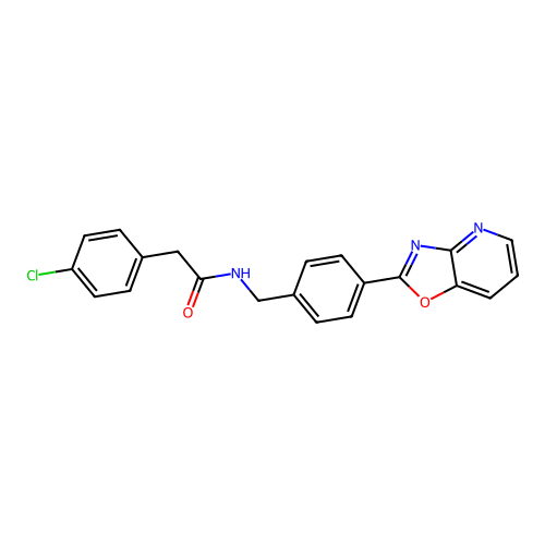 2-(4-chlorophenyl)-N-(4-[1,3]oxazolo[4,5-b]pyridin-2-ylbenzyl)acetamide structure
