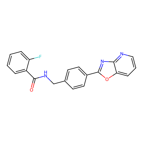 2-fluoro-N-[4-([1,3]oxazolo[4,5-b]pyridin-2-yl)benzyl]benzamide structure