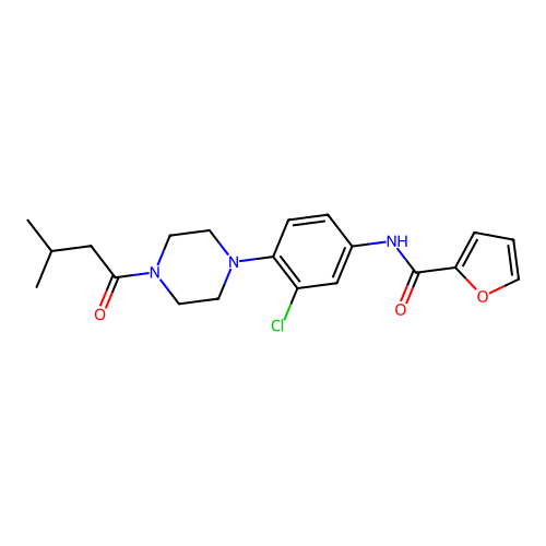N-[3-chloro-4-[4-(3-methylbutanoyl)piperazin-1-yl]phenyl]furan-2-carboxamide structure