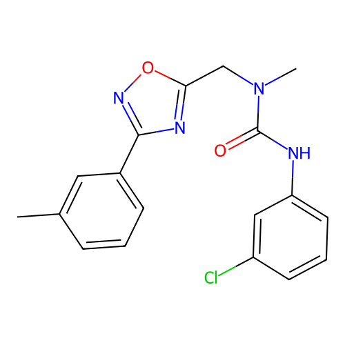 3-(3-chlorophenyl)-1-methyl-1-[[3-(3-methylphenyl)-1,2,4-oxadiazol-5-yl]methyl]urea structure