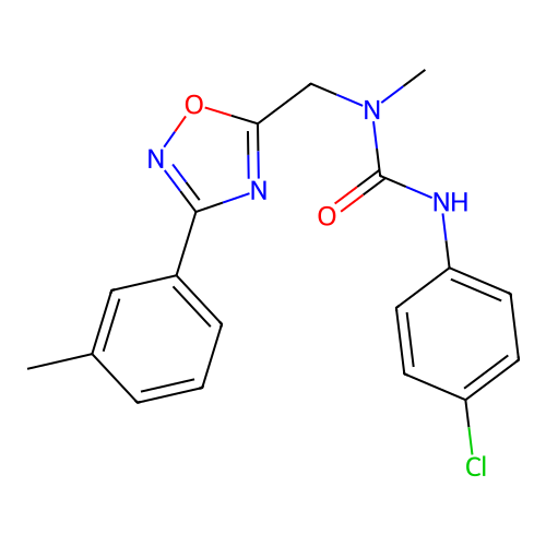3-(4-chlorophenyl)-1-methyl-1-[[3-(3-methylphenyl)-1,2,4-oxadiazol-5-yl]methyl]urea structure