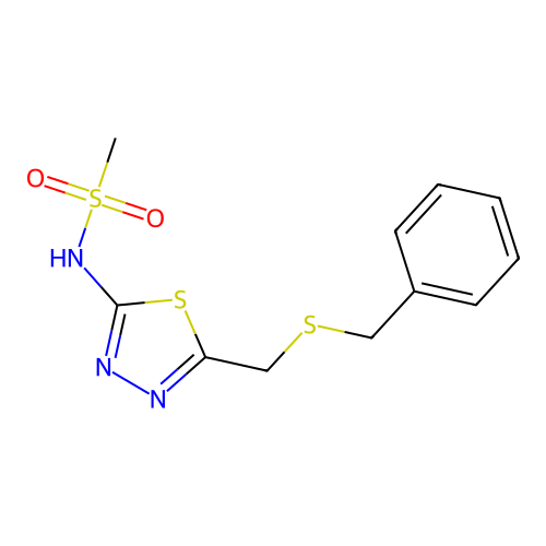 N-[5-(benzylsulfanylmethyl)-1,3,4-thiadiazol-2-yl]methanesulfonamide structure