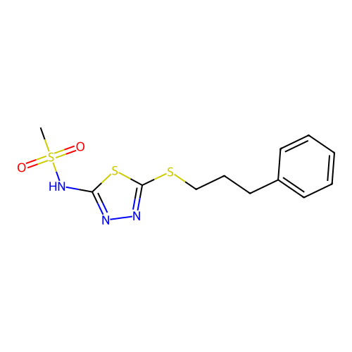 N-[5-(3-phenylpropylsulfanyl)-1,3,4-thiadiazol-2-yl]methanesulfonamide structure