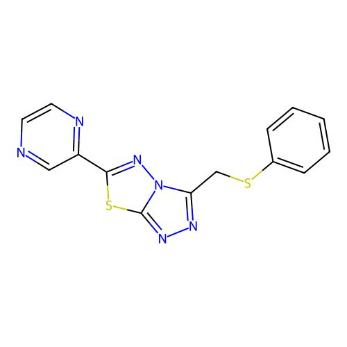 3-(Phenylsulfanylmethyl)-6-pyrazin-2-yl-[1,2,4]triazolo[3,4-b][1,3,4]thiadiazole structure