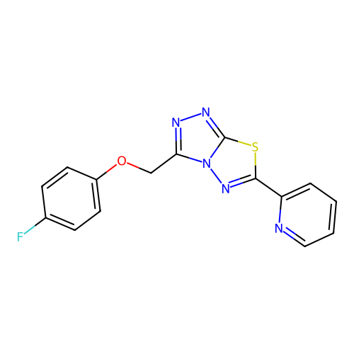 3-[(4-fluorophenoxy)methyl]-6-pyridin-2-yl-[1,2,4]triazolo[3,4-b][1,3,4]thiadiazole structure