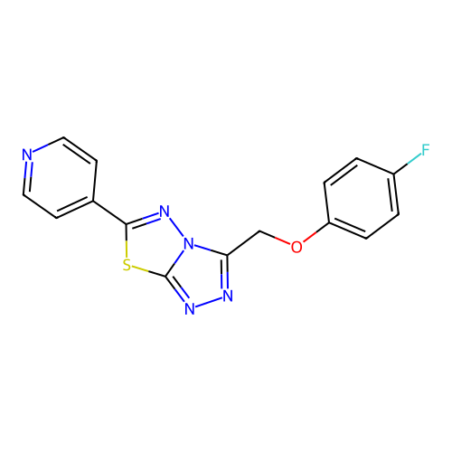 3-[(4-fluorophenoxy)methyl]-6-pyridin-4-yl-[1,2,4]triazolo[3,4-b][1,3,4]thiadiazole structure