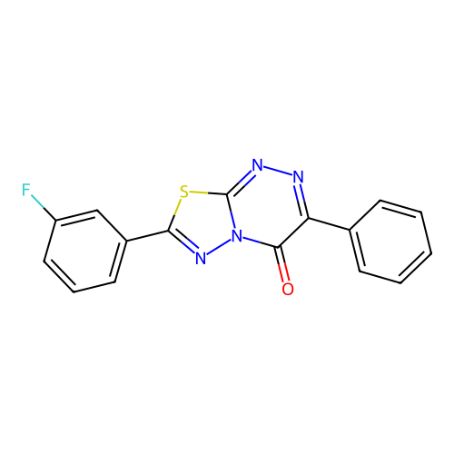 7-(3-fluorophenyl)-3-phenyl-4H-[1,3,4]thiadiazolo[2,3-c][1,2,4]triazin-4-one structure
