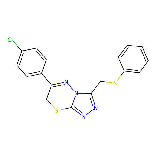 6-(4-chlorophenyl)-3-[(phenylsulfanyl)methyl]-7H-[1,2,4]triazolo[3,4-b][1,3,4]thiadiazine structure