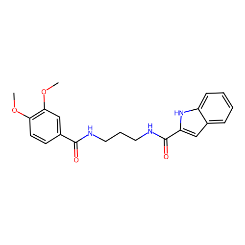 N-(3-(3,4-dimethoxybenzamido)propyl)-1H-indole-2-carboxamide structure