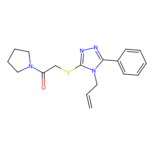 2-{[5-phenyl-4-(prop-2-en-1-yl)-4H-1,2,4-triazol-3-yl]sulfanyl}-1-(pyrrolidin-1-yl)ethanone structure