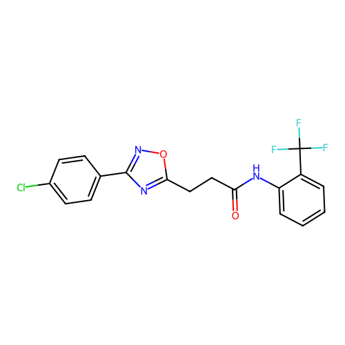 3-[3-(4-chlorophenyl)-1,2,4-oxadiazol-5-yl]-N-[2-(trifluoromethyl)phenyl]propanamide structure