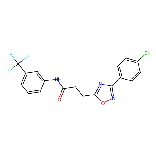 3-[3-(4-chlorophenyl)-1,2,4-oxadiazol-5-yl]-N-[3-(trifluoromethyl)phenyl]propanamide structure