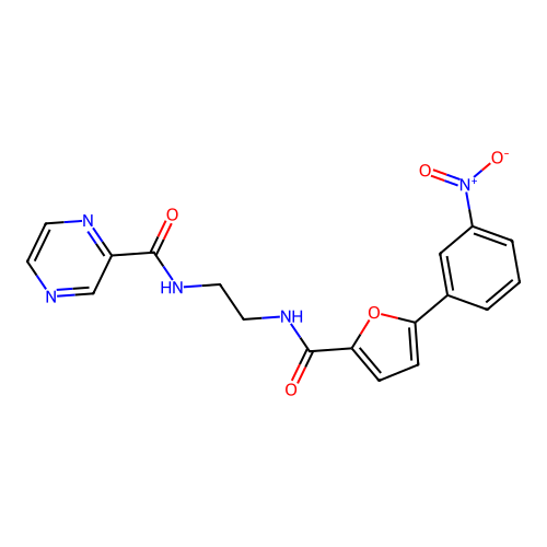 N-(2-(5-(3-nitrophenyl)furan-2-carboxamido)ethyl)pyrazine-2-carboxamide structure