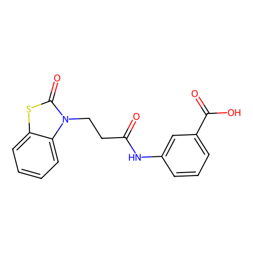 3-{[3-(2-oxo-1,3-benzothiazol-3(2H)-yl)propanoyl]amino}benzoic acid structure