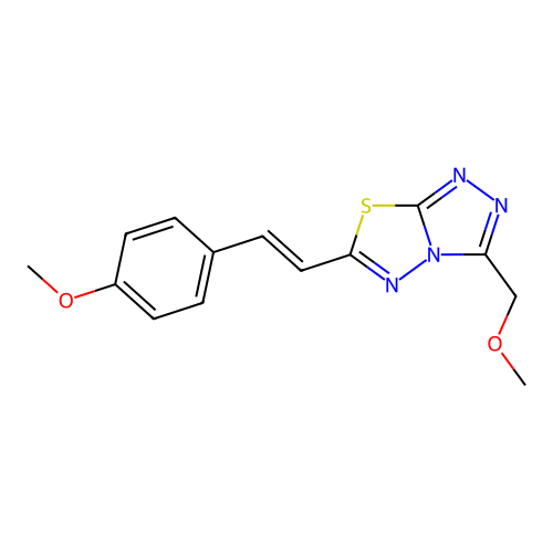 (E)-3-(methoxymethyl)-6-(4-methoxystyryl)-[1,2,4]triazolo[3,4-b][1,3,4]thiadiazole structure