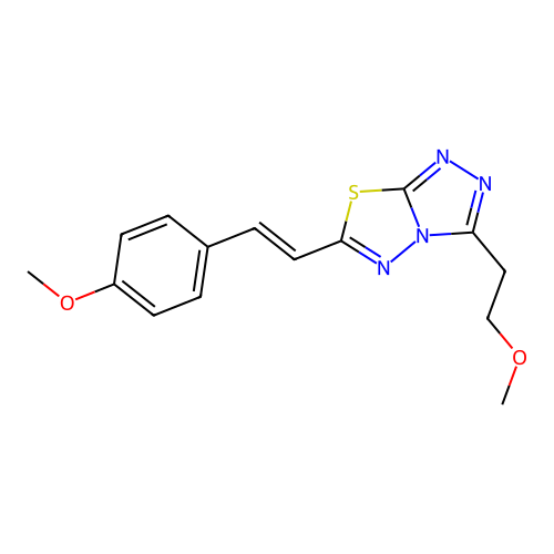 3-(2-methoxyethyl)-6-[(E)-2-(4-methoxyphenyl)ethenyl]-[1,2,4]triazolo[3,4-b][1,3,4]thiadiazole structure