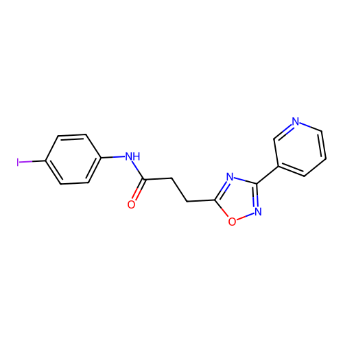 N-(4-iodophenyl)-3-(3-pyridin-3-yl-1,2,4-oxadiazol-5-yl)propanamide structure