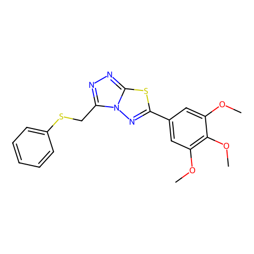 3-(phenylsulfanylmethyl)-6-(3,4,5-trimethoxyphenyl)-[1,2,4]triazolo[3,4-b][1,3,4]thiadiazole structure