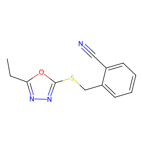 2-[(5-Ethyl-1,3,4-oxadiazol-2-yl)sulfanylmethyl]benzonitrile structure