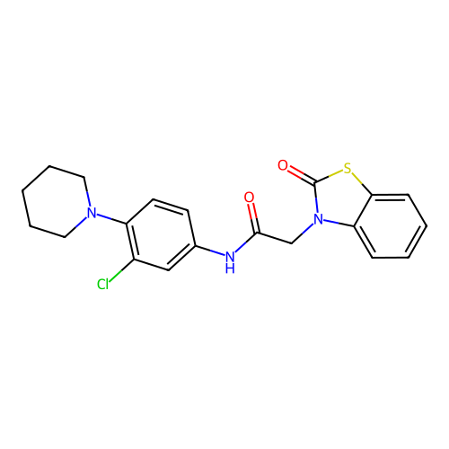 N-(3-chloro-4-(piperidin-1-yl)phenyl)-2-(2-oxobenzo[d]thiazol-3(2H)-yl)acetamide structure