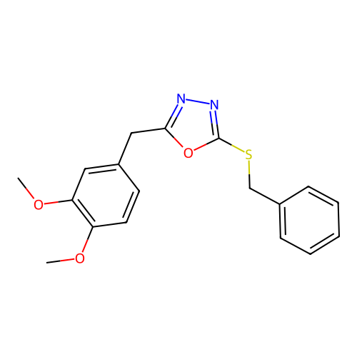 2-(Benzylsulfanyl)-5-(3,4-dimethoxybenzyl)-1,3,4-oxadiazole structure