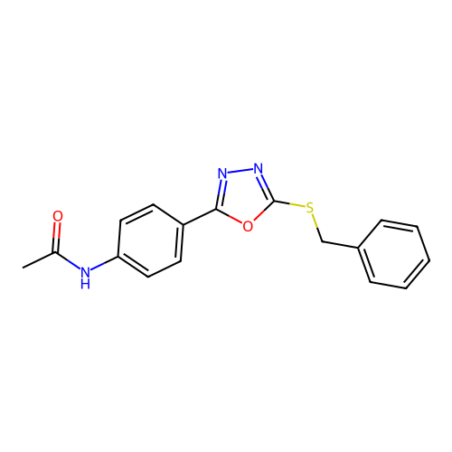 N-[4-(5-benzylsulfanyl-1,3,4-oxadiazol-2-yl)phenyl]acetamide structure