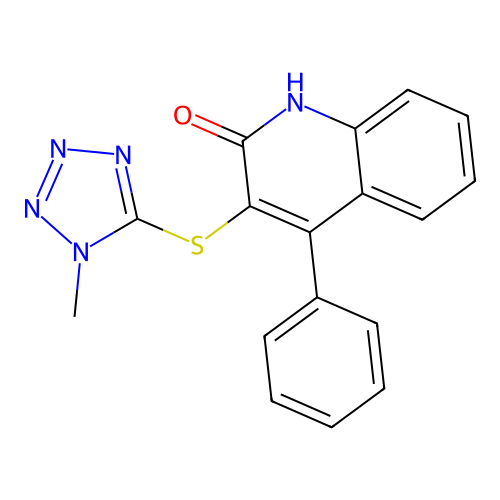 3-[(1-methyl-1H-tetrazol-5-yl)sulfanyl]-4-phenylquinolin-2(1H)-one structure