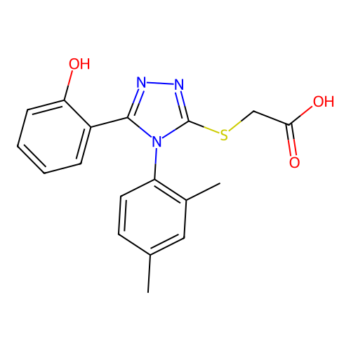 2-((4-(2,4-dimethylphenyl)-5-(2-hydroxyphenyl)-4H-1,2,4-triazol-3-yl)thio)acetic acid structure