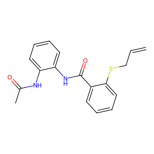 N-(2-acetamidophenyl)-2-prop-2-enylsulfanylbenzamide structure