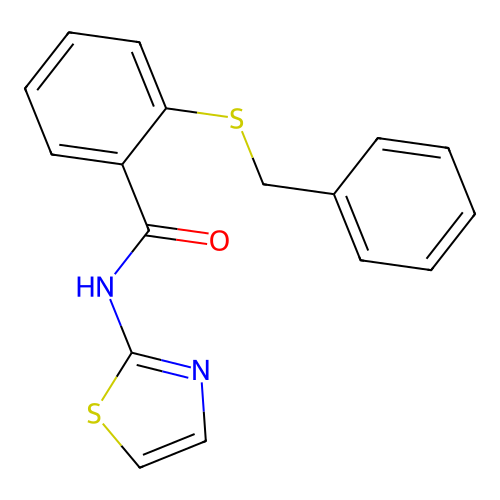 2-benzylsulfanyl-N-(1,3-thiazol-2-yl)benzamide structure