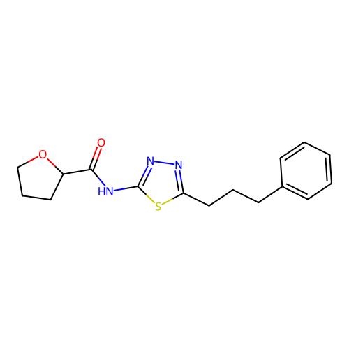 N-[5-(3-phenylpropyl)-1,3,4-thiadiazol-2-yl]oxolane-2-carboxamide structure