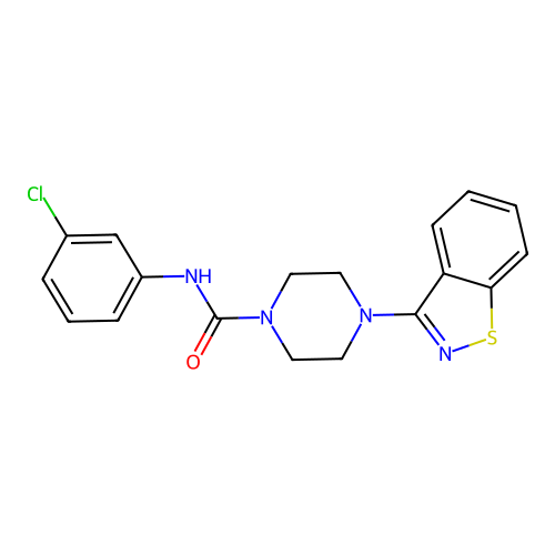 4-(1,2-benzothiazol-3-yl)-N-(3-chlorophenyl)piperazine-1-carboxamide structure