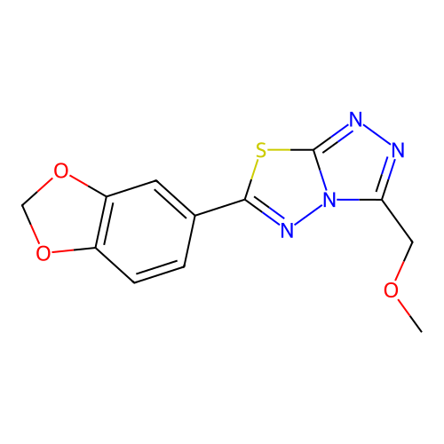 6-(1,3-benzodioxol-5-yl)-3-(methoxymethyl)-[1,2,4]triazolo[3,4-b][1,3,4]thiadiazole structure