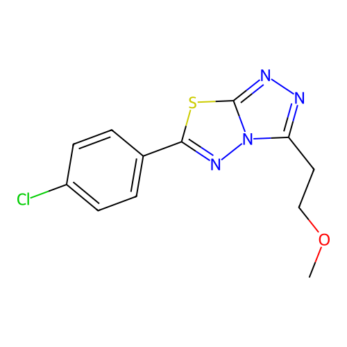 6-(4-chlorophenyl)-3-(2-methoxyethyl)-[1,2,4]triazolo[3,4-b][1,3,4]thiadiazole structure