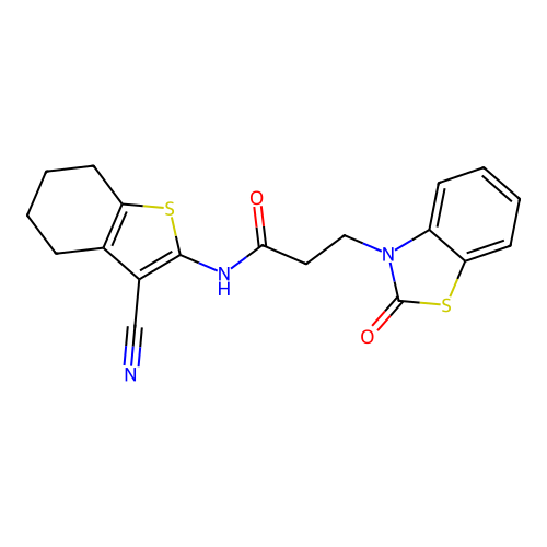 N-(3-cyano-4,5,6,7-tetrahydrobenzo[b]thiophen-2-yl)-3-(2-oxobenzo[d]thiazol-3(2H)-yl)propanamide structure