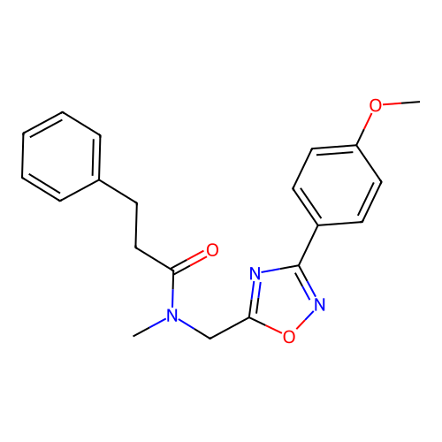 N-[[3-(4-methoxyphenyl)-1,2,4-oxadiazol-5-yl]methyl]-N-methyl-3-phenylpropanamide structure