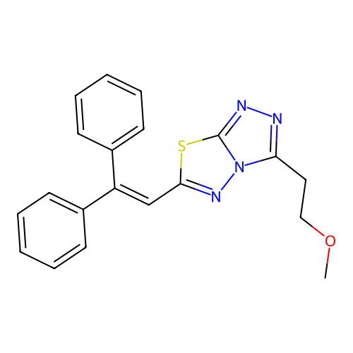 6-(2,2-diphenylethenyl)-3-(2-methoxyethyl)[1,2,4]triazolo[3,4-b][1,3,4]thiadiazole structure