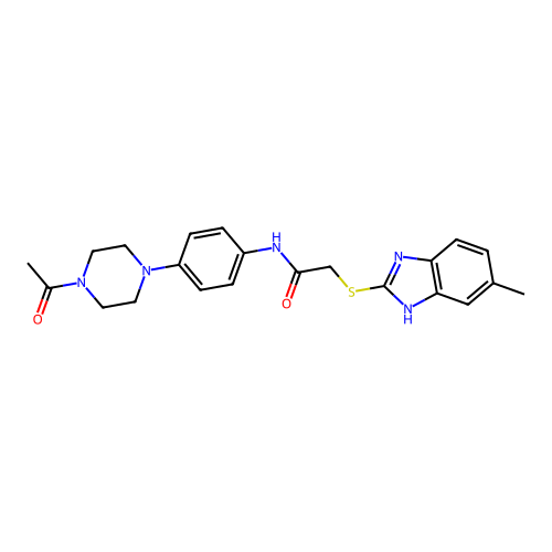 N-[4-(4-acetylpiperazin-1-yl)phenyl]-2-[(6-methyl-1H-benzimidazol-2-yl)sulfanyl]acetamide structure