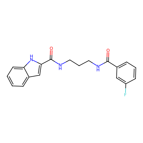 N-{3-[(3-fluorobenzoyl)amino]propyl}-1H-indole-2-carboxamide structure
