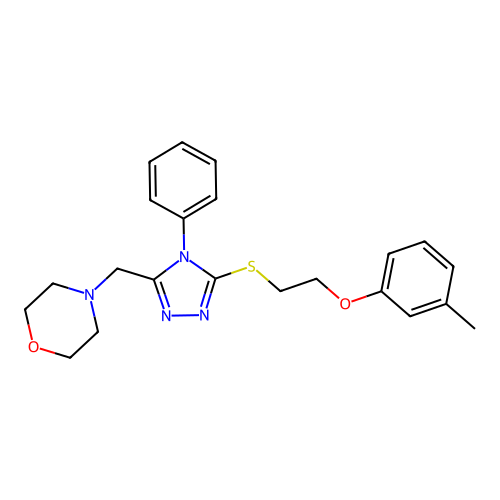 4-[[5-[2-(3-methylphenoxy)ethylsulfanyl]-4-phenyl-1,2,4-triazol-3-yl]methyl]morpholine structure