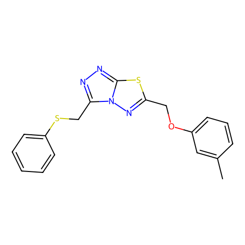 6-[(3-methylphenoxy)methyl]-3-[(phenylsulfanyl)methyl][1,2,4]triazolo[3,4-b][1,3,4]thiadiazole structure