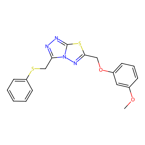 6-[(3-methoxyphenoxy)methyl]-3-[(phenylsulfanyl)methyl][1,2,4]triazolo[3,4-b][1,3,4]thiadiazole structure