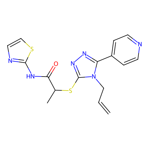 2-[(4-prop-2-enyl-5-pyridin-4-yl-1,2,4-triazol-3-yl)sulfanyl]-N-(1,3-thiazol-2-yl)propanamide structure