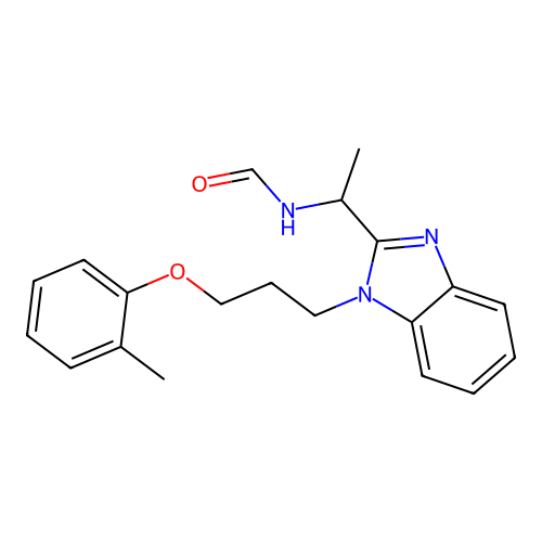 N-[1-[1-[3-(2-methylphenoxy)propyl]benzimidazol-2-yl]ethyl]formamide structure