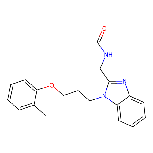 N-[[1-[3-(2-methylphenoxy)propyl]benzimidazol-2-yl]methyl]formamide structure