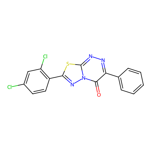 7-(2,4-dichlorophenyl)-3-phenyl-4H-[1,3,4]thiadiazolo[2,3-c][1,2,4]triazin-4-one structure