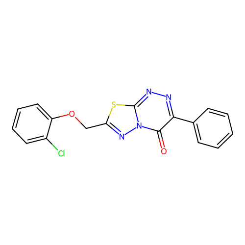 7-[(2-chlorophenoxy)methyl]-3-phenyl-4H-[1,3,4]thiadiazolo[2,3-c][1,2,4]triazin-4-one structure