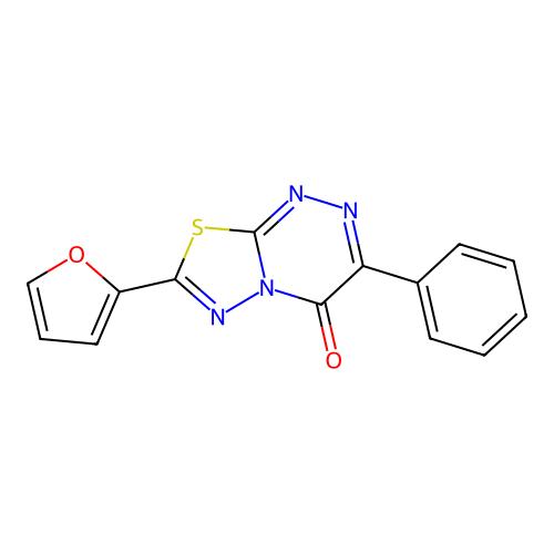 7-(Furan-2-yl)-3-phenyl-[1,3,4]thiadiazolo[2,3-c][1,2,4]triazin-4-one structure