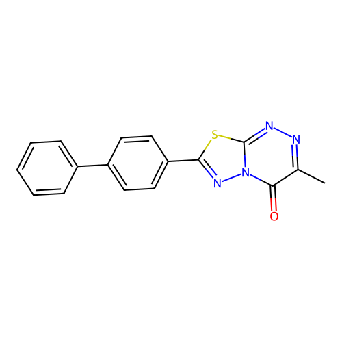 7-biphenyl-4-yl-3-methyl-4H-[1,3,4]thiadiazolo[2,3-c][1,2,4]triazin-4-one structure